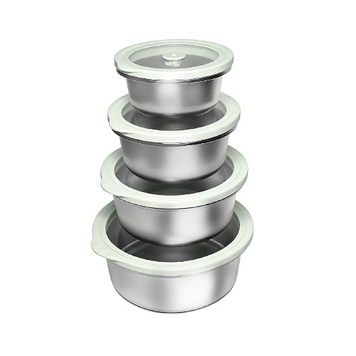 Round Stainless Steel Food Storage with Glass Lid