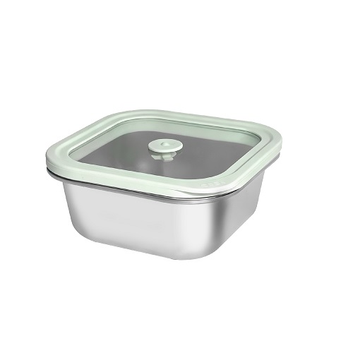 Square Stainless Steel Food Storage with Glass Lid