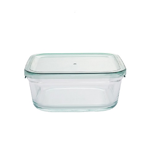 1000ml Square shapes of small capacity glass food containers with lids