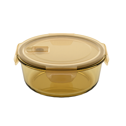 Amber-Colored Round Food Storage Container
