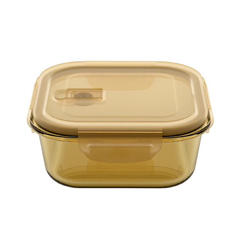 Amber-Colored Square Food Storage Container