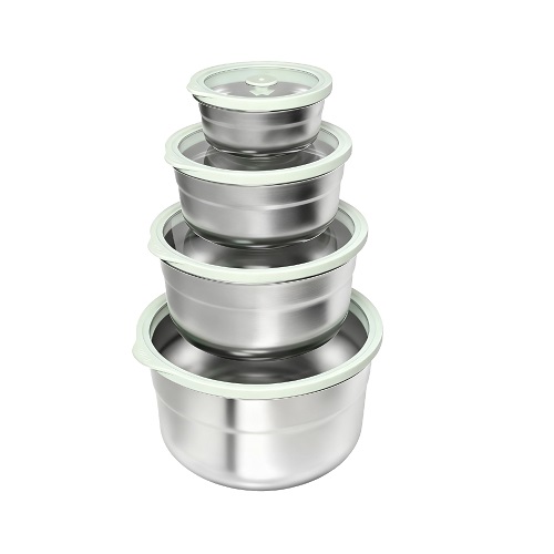Round Stainless Steel Food Storage with Glass Lid-V